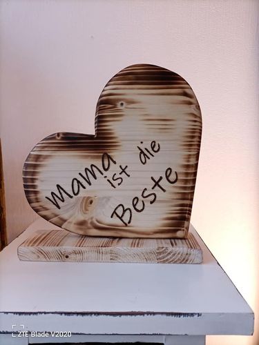 Handmade Holz Deko Herz Aufsteller "Mama ist die Beste" 20x20cm Muttertag Schild