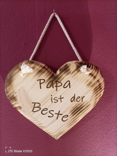 Handmade Holz Herz zum Hängen Türschild Schild "Papa ist der Beste" 20x20cm Vatertag