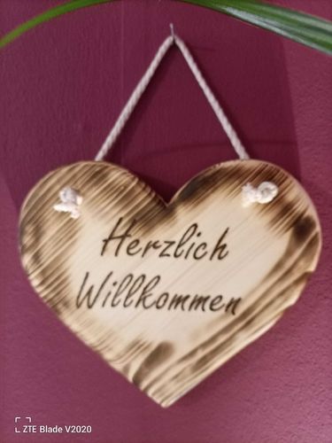 Handmade Holz Herz zum Hängen Türschild Schild "Willkommen" 20x20cm Eingang
