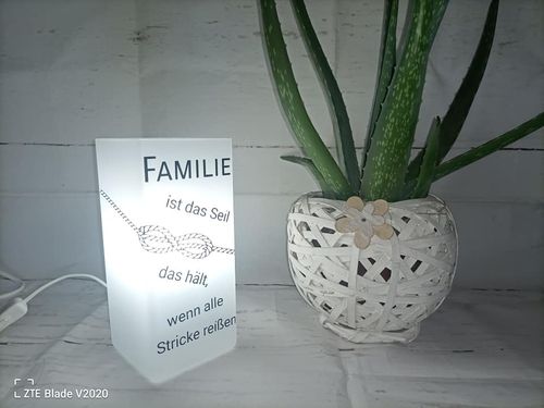Lampe mit Spruch Tischlampe Tischleuchte Geschenk Dekoration "Familie ist das Seil das hält,...."