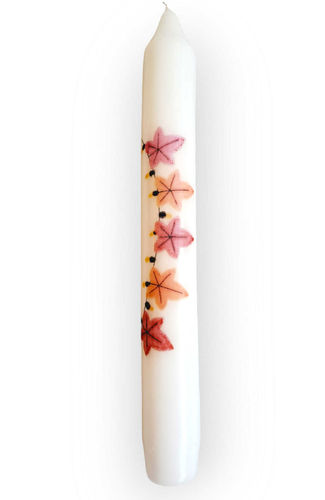 Kerze bedruckt "Herbstblätter" Stabkerze weiß 18cm mit Aufdruck