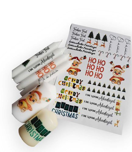 Kerzentatto Tattoo für Kerzen DIN A4 Weihnachten 3 Wasserschiebefolie DIY Advent 1 Bogen oder PDF